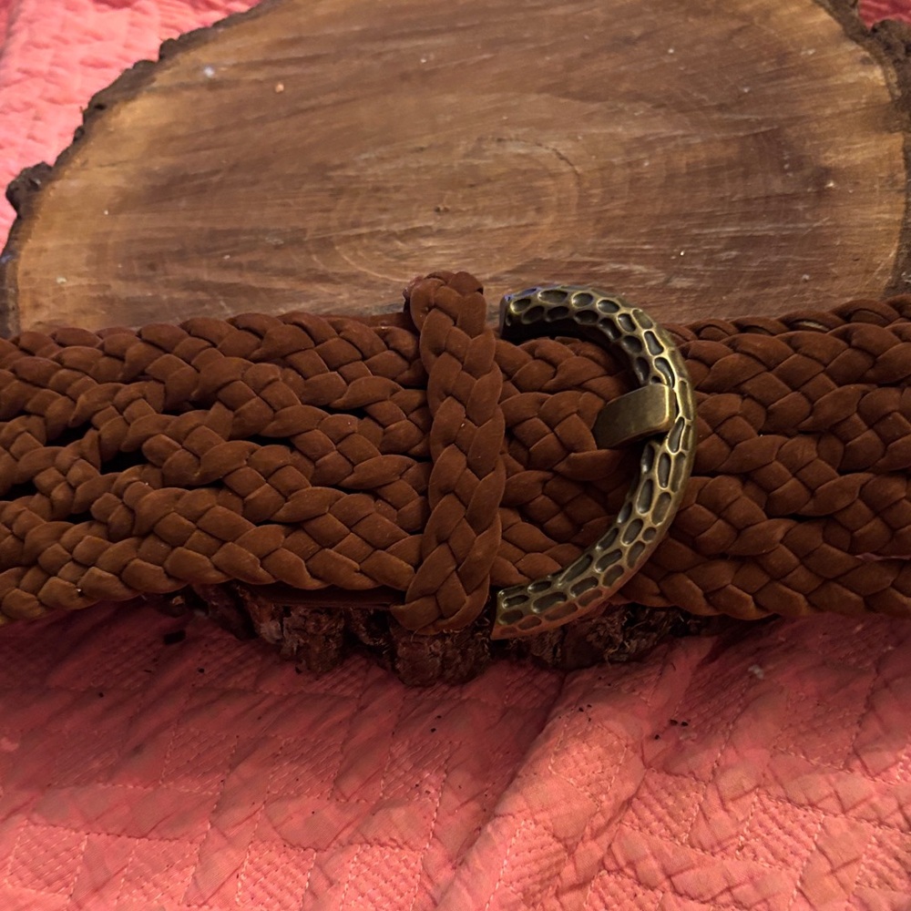 Vintage Brown Braided Suede Belt with Gold Buckle